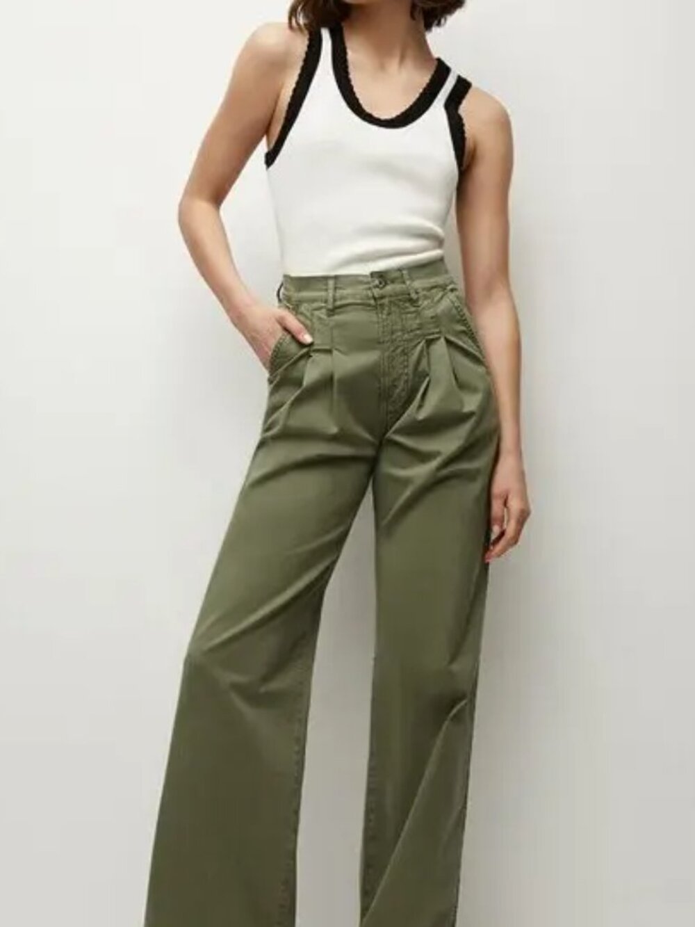 Veronica Beard Olive Wide-Leg High-Rise Pants